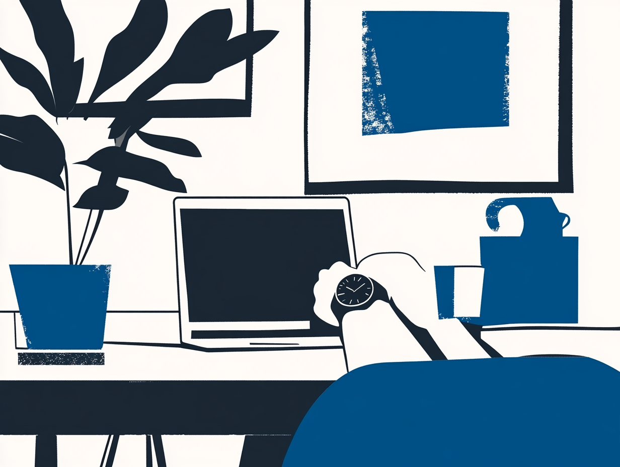 Utilisateur regardant sa montre devant un ordinateur