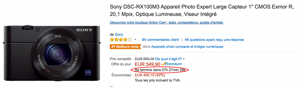 Capture d'écran produit sur Amazon