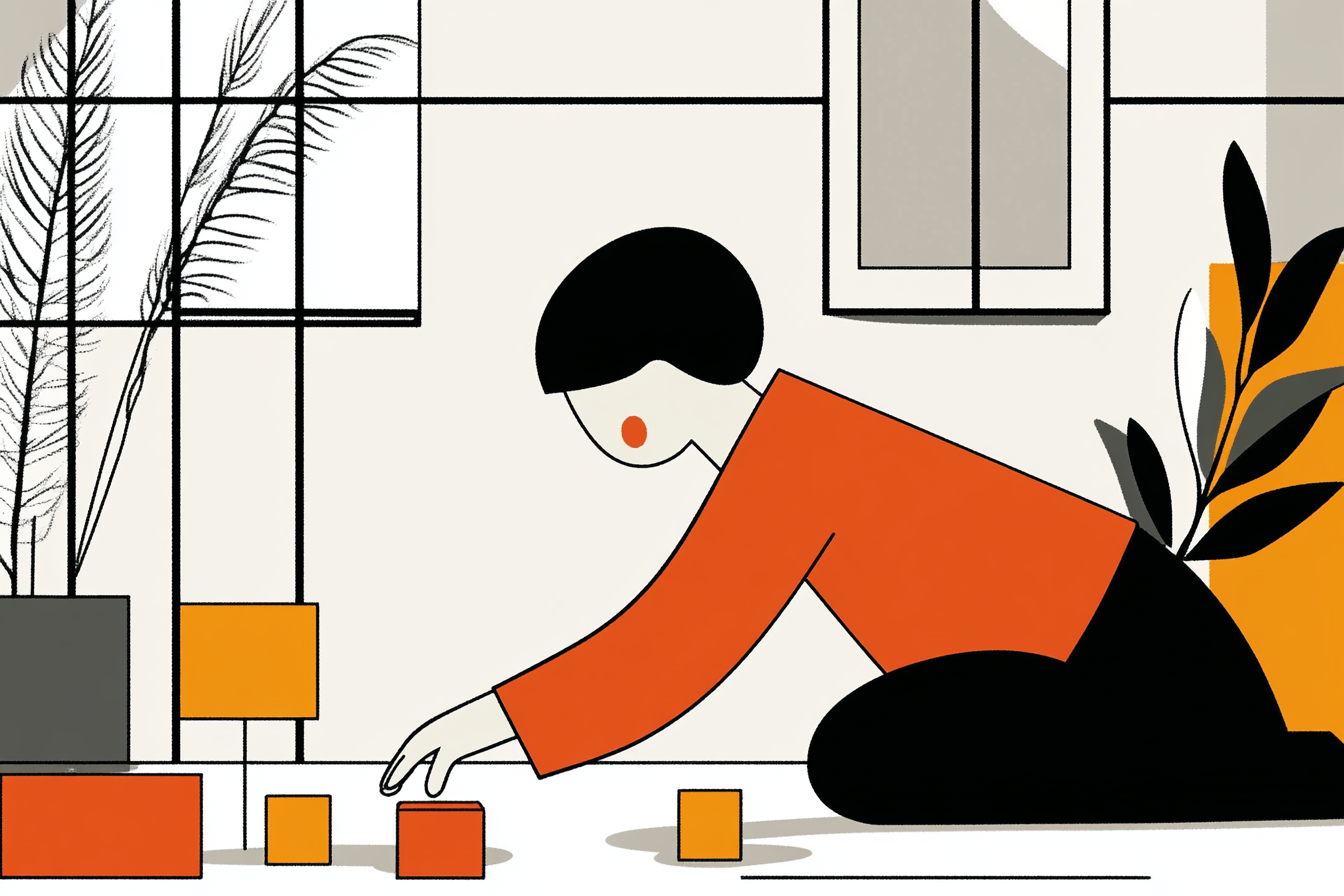 Enfant en train de jouer à un jeu avec des formes colorées en bois