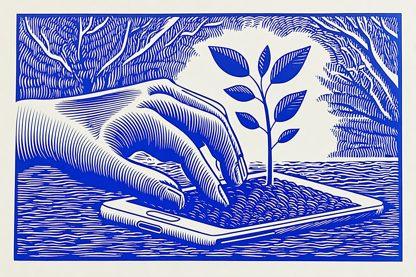 écologie : terre et plante sur un téléphone