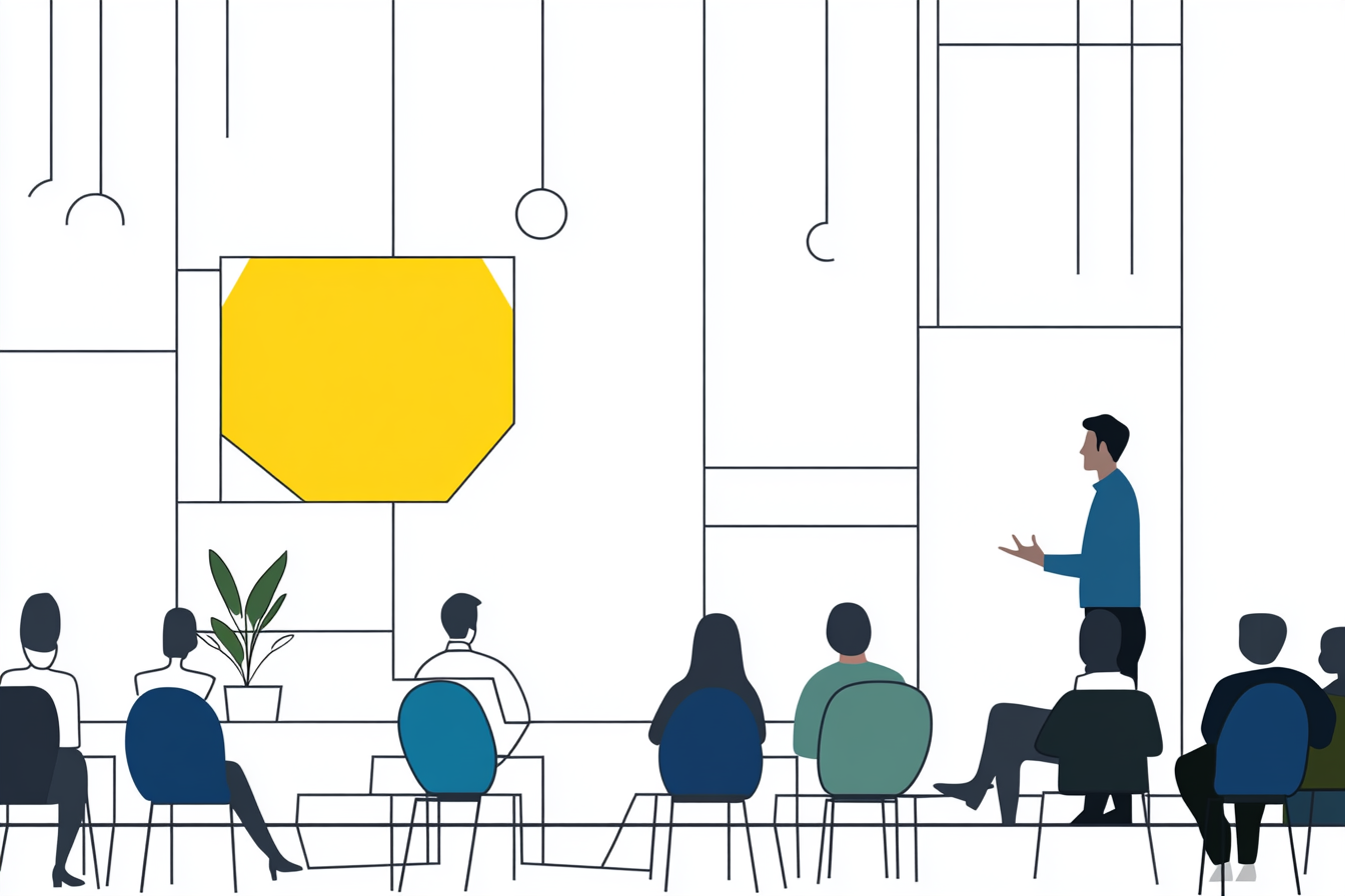 Un homme parle à plusieurs personnes assises