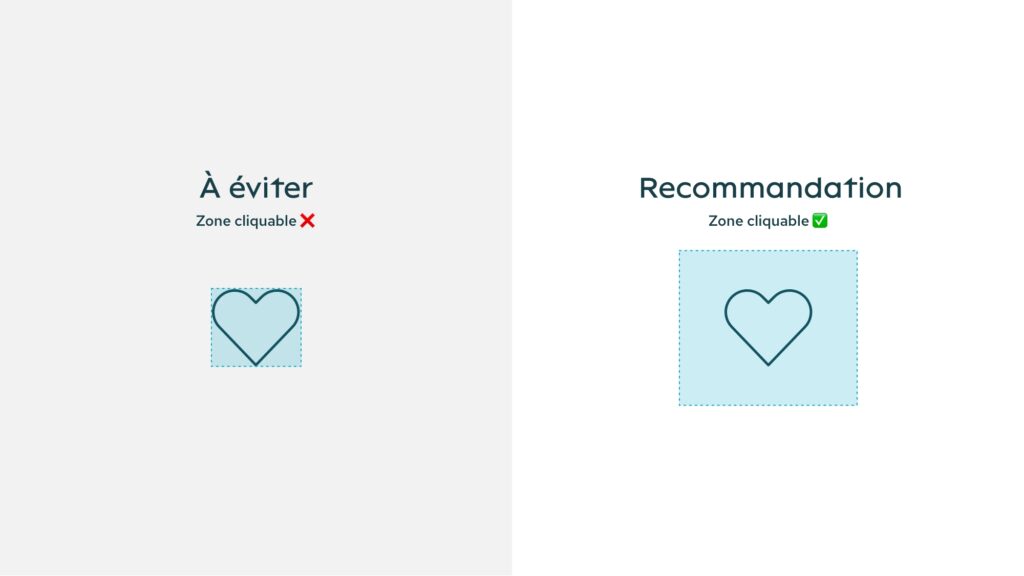 Zone cliquable autour d'un icône recommandation usages mobile